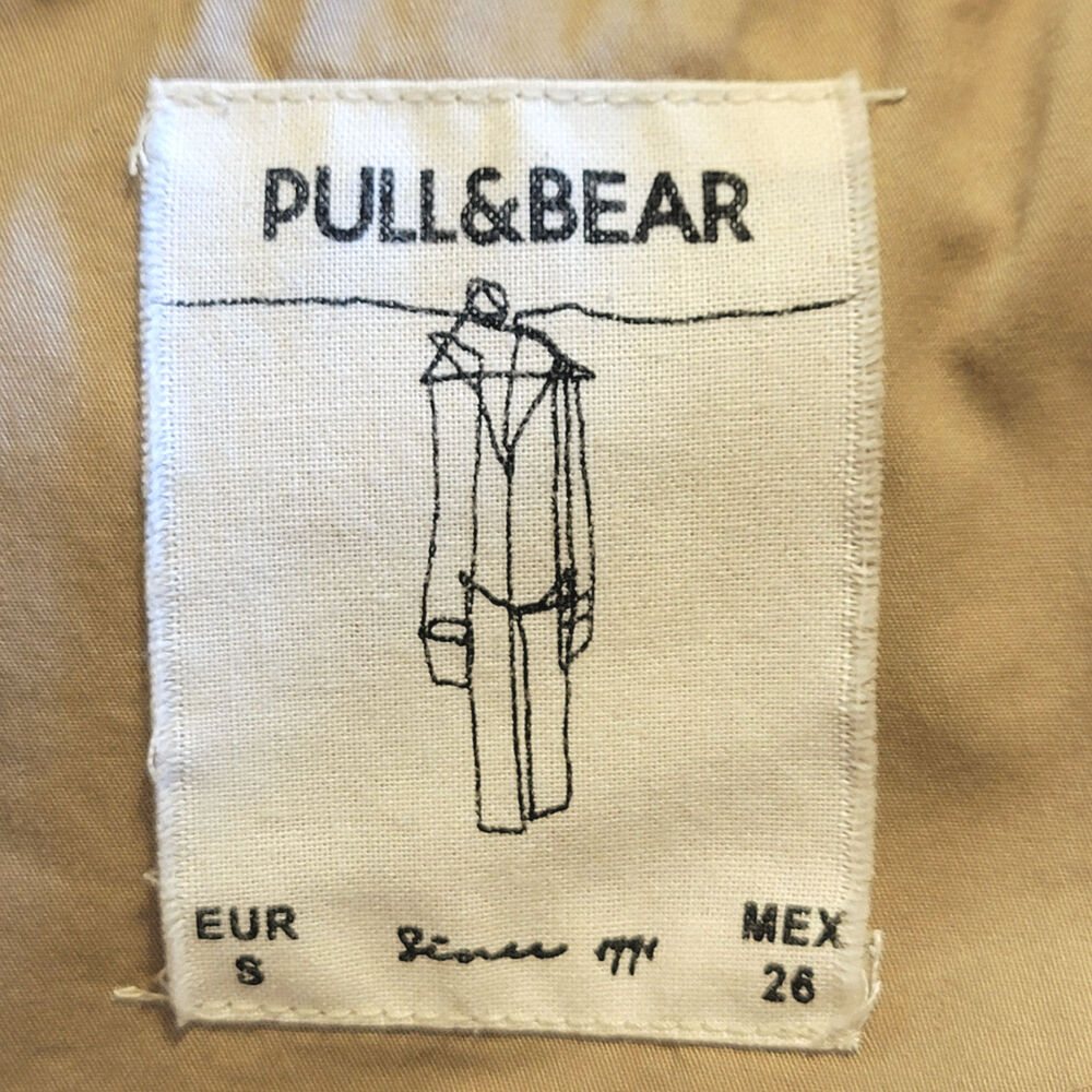 Pull & Bear Double Breasted Belt Tie Waist Mid Length Tan Trench Coat Size S - Picture 14 of 16